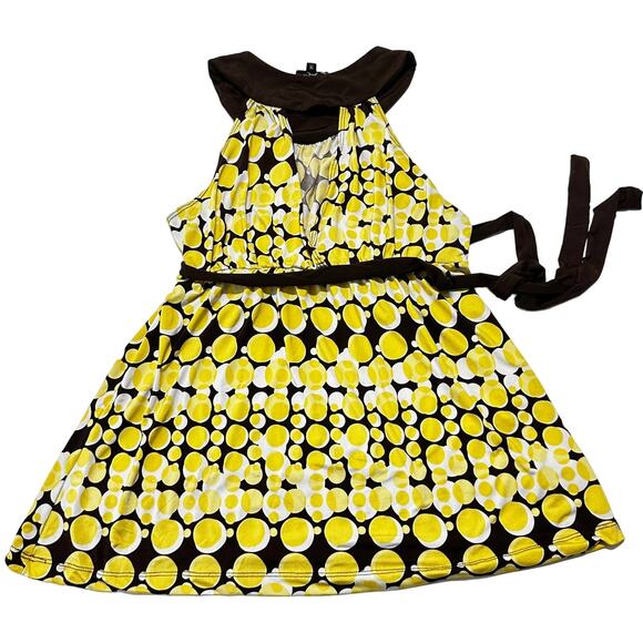 Y2K 2000s Rampage Babydoll Top Size M Yellow Brown Polka Dots Mod Aesthetic - Picture 2 of 6